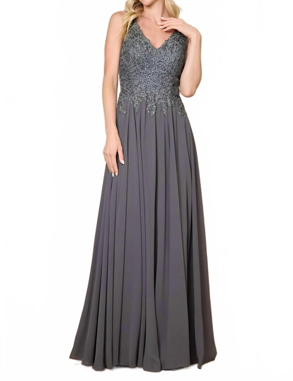 NEW DYLAN AND DAVIDS long formal chiffon evening gown in charcoal